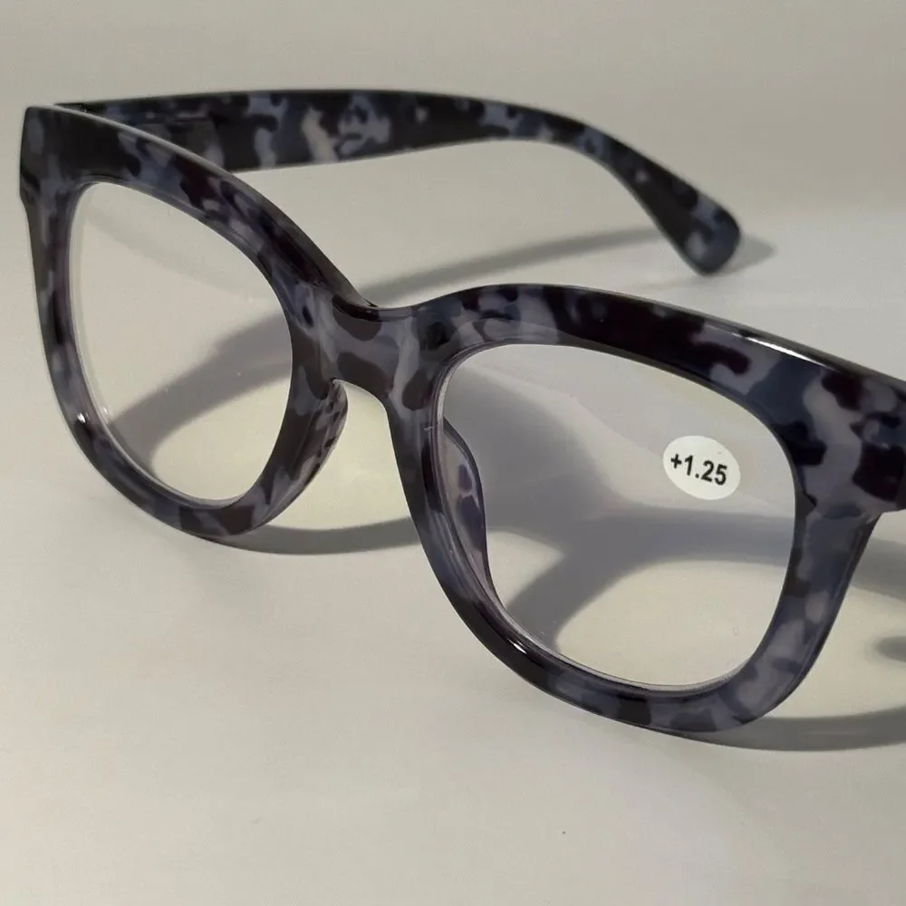 1566 Mona Reading Glasses 1.75 Black GrTortoise Readers Rounded Square Frame NWT